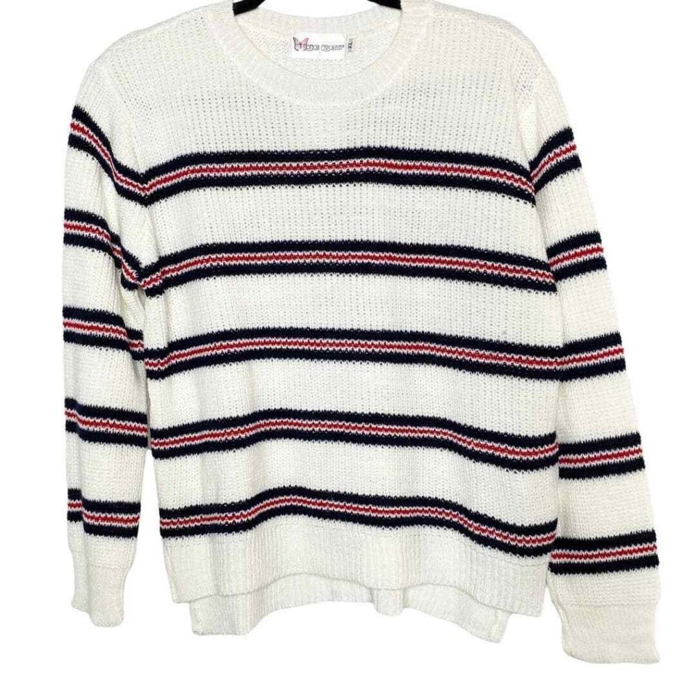 Cotton Emporium Stripe Side Slit Sweater Crewneck Pullover